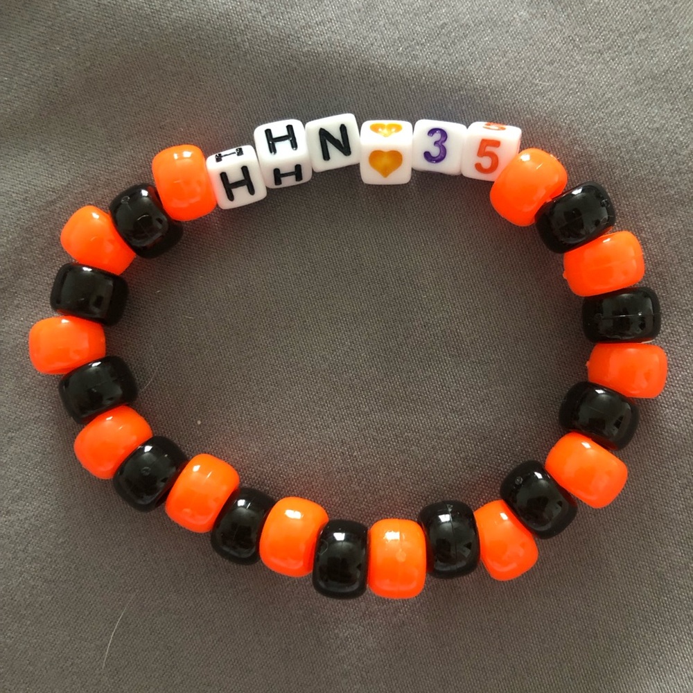 Kids Beaded Bracelet – Orange & Black Custom Letter Design
